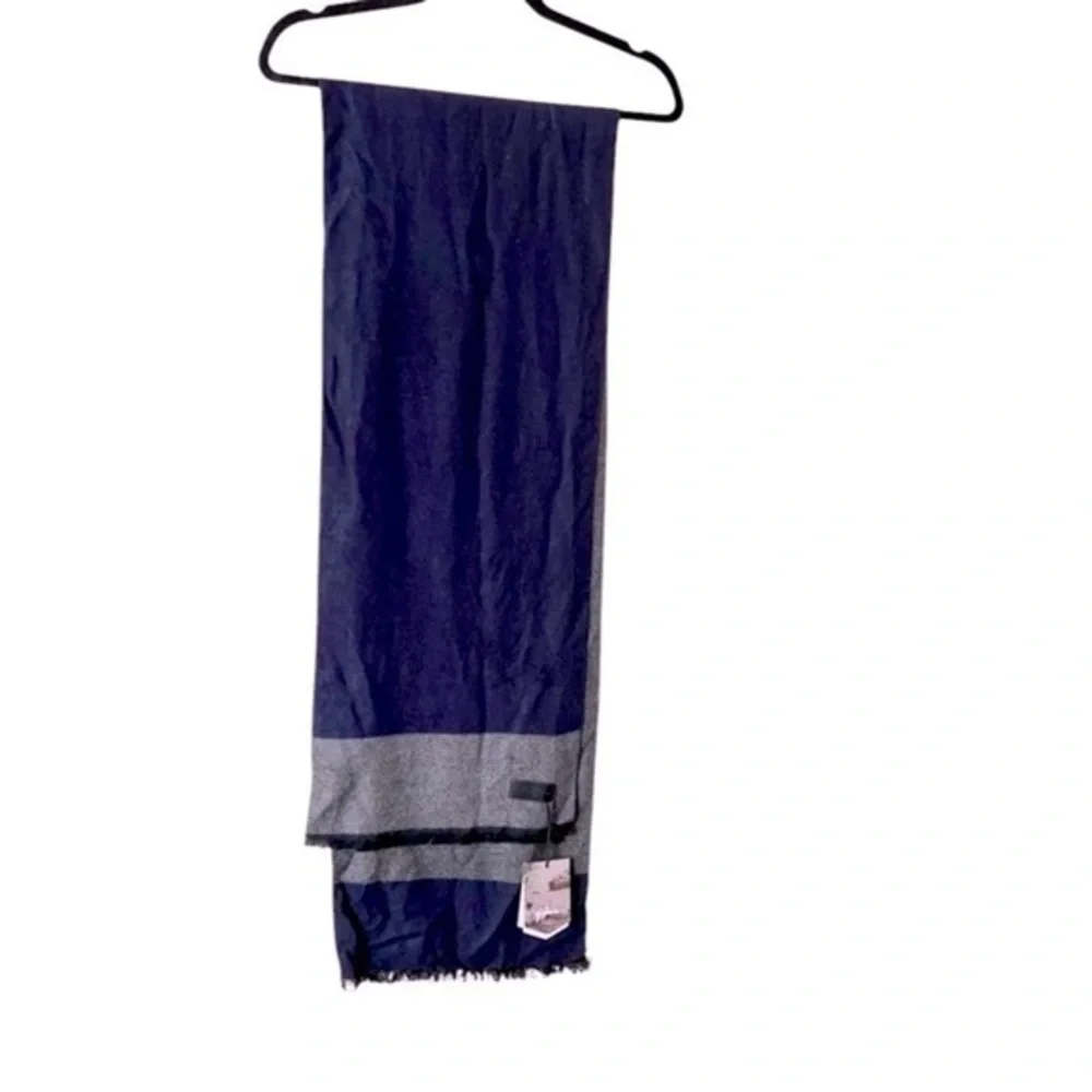 NWT Mio Marino The Anchor Collection Cashmere Feel 100% Cotton Scarf Navy / Gray